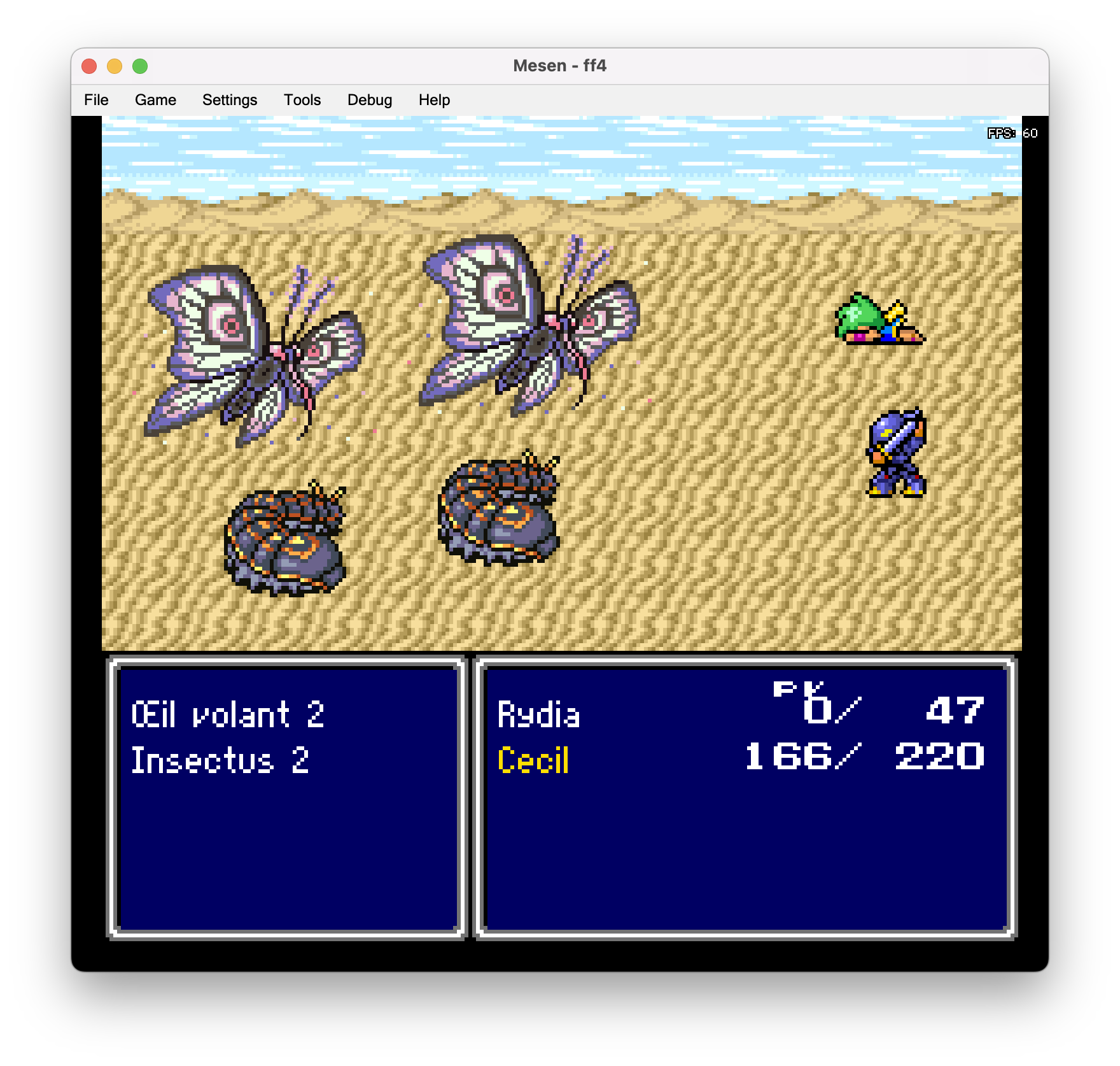 Battle screen with French enemy names